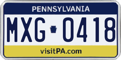 PA license plate MXG0418