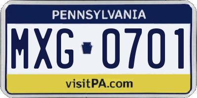 PA license plate MXG0701