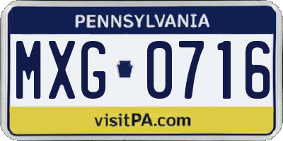 PA license plate MXG0716