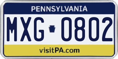 PA license plate MXG0802