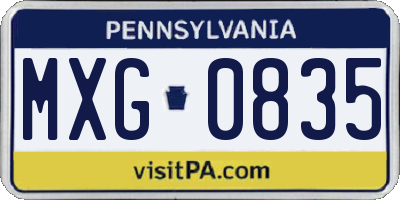PA license plate MXG0835