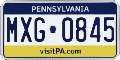 PA license plate MXG0845