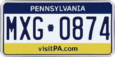 PA license plate MXG0874
