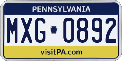 PA license plate MXG0892