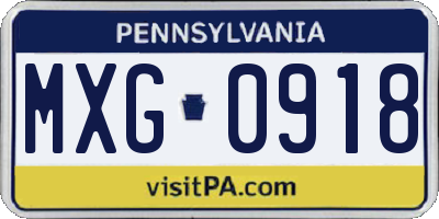 PA license plate MXG0918