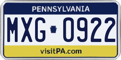 PA license plate MXG0922