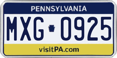 PA license plate MXG0925