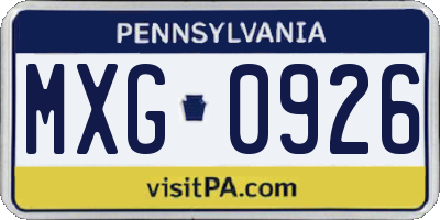 PA license plate MXG0926