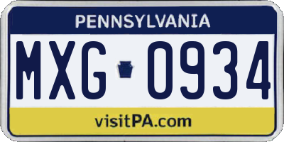 PA license plate MXG0934