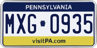 PA license plate MXG0935