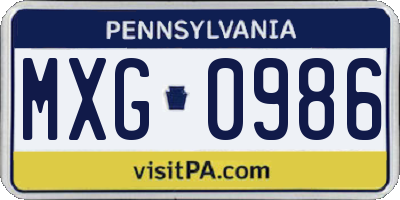PA license plate MXG0986