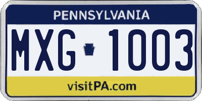 PA license plate MXG1003