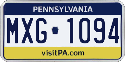 PA license plate MXG1094