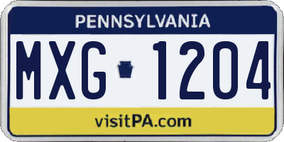 PA license plate MXG1204