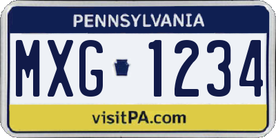 PA license plate MXG1234