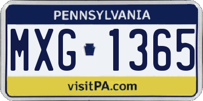 PA license plate MXG1365