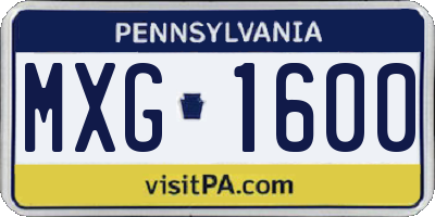 PA license plate MXG1600