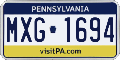 PA license plate MXG1694
