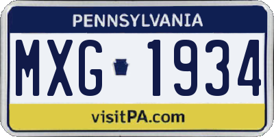PA license plate MXG1934