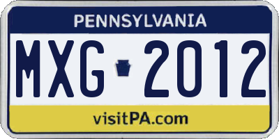 PA license plate MXG2012