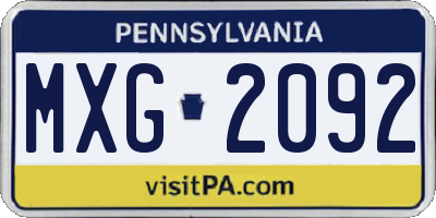PA license plate MXG2092