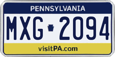 PA license plate MXG2094