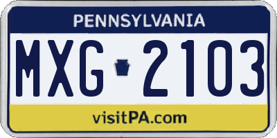 PA license plate MXG2103
