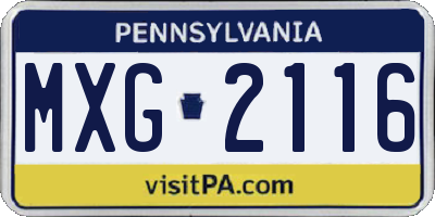 PA license plate MXG2116