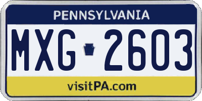 PA license plate MXG2603