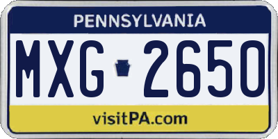 PA license plate MXG2650