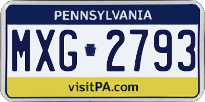 PA license plate MXG2793