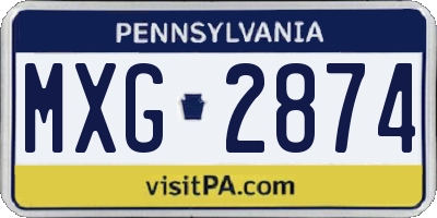 PA license plate MXG2874