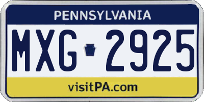 PA license plate MXG2925