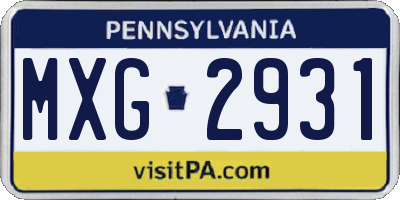 PA license plate MXG2931
