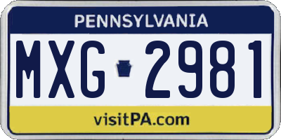 PA license plate MXG2981