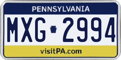 PA license plate MXG2994