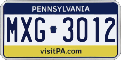 PA license plate MXG3012