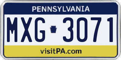 PA license plate MXG3071
