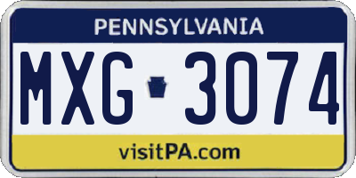 PA license plate MXG3074