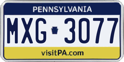 PA license plate MXG3077