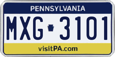 PA license plate MXG3101
