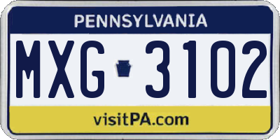 PA license plate MXG3102