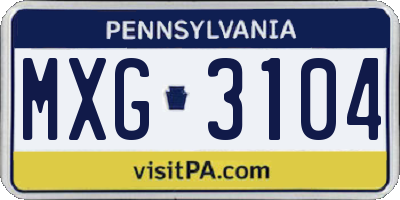 PA license plate MXG3104