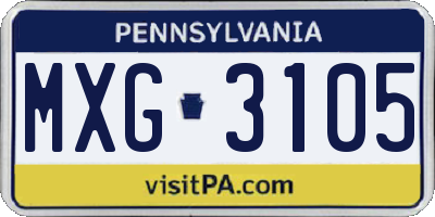 PA license plate MXG3105