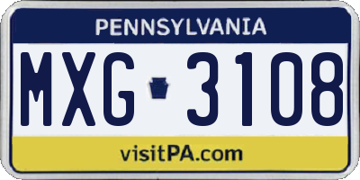 PA license plate MXG3108