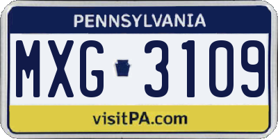 PA license plate MXG3109