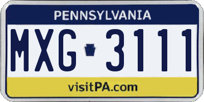 PA license plate MXG3111