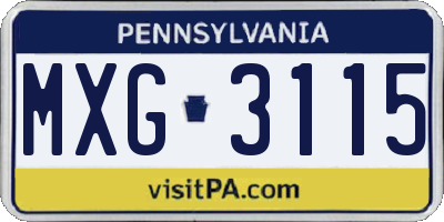 PA license plate MXG3115