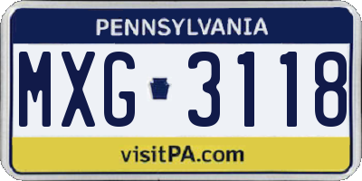 PA license plate MXG3118