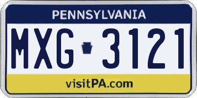 PA license plate MXG3121